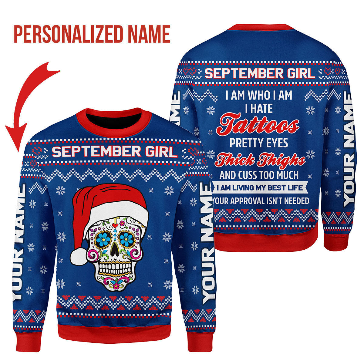 CustomsPig Personalized Ugly Sweater September Girl I Am Who I Am All Over Printed