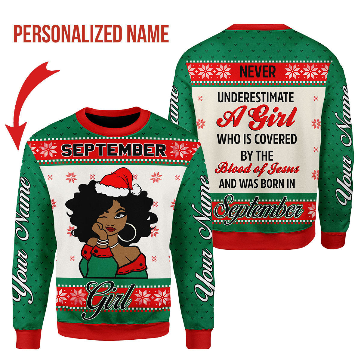 CustomsPig Personalized Ugly Sweater September Girl All Over Printed