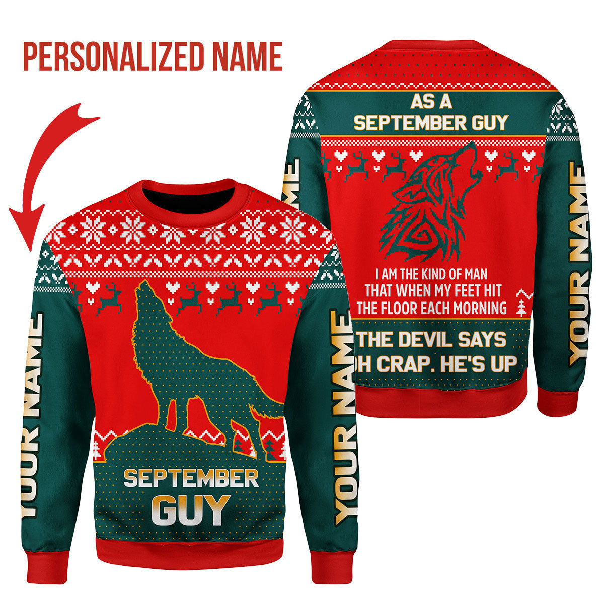 CustomsPig Personalized Ugly Sweater September Guy All Over Printed