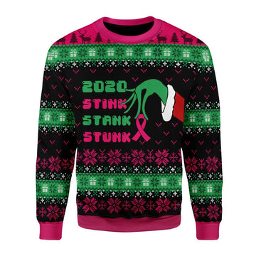 Customspig Christmas Sweater Stink Stank Stunk Breast Cancer 3D Apparel