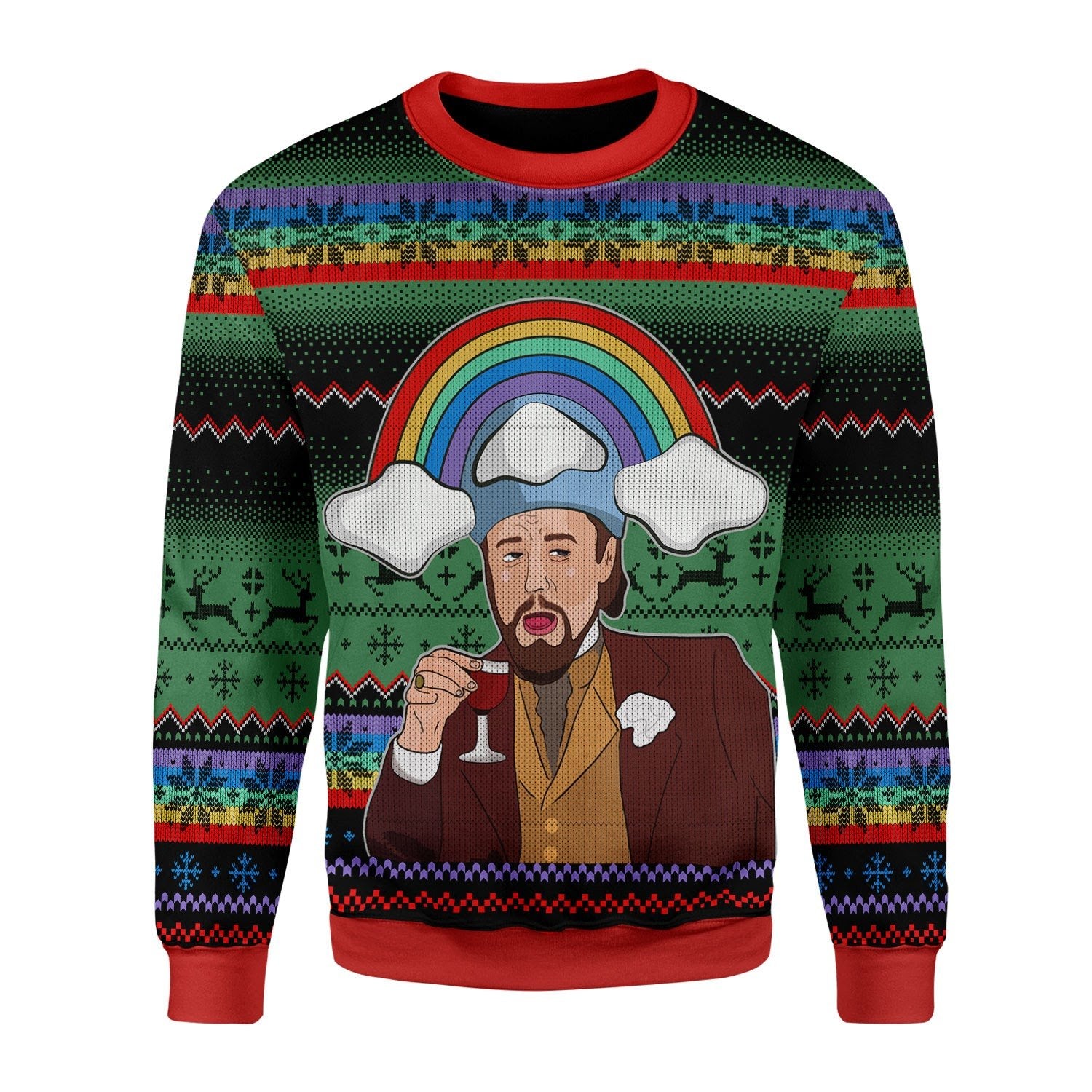 Customspig Christmas Sweater Leo Laughing Meme Dicardo 3D Apparel