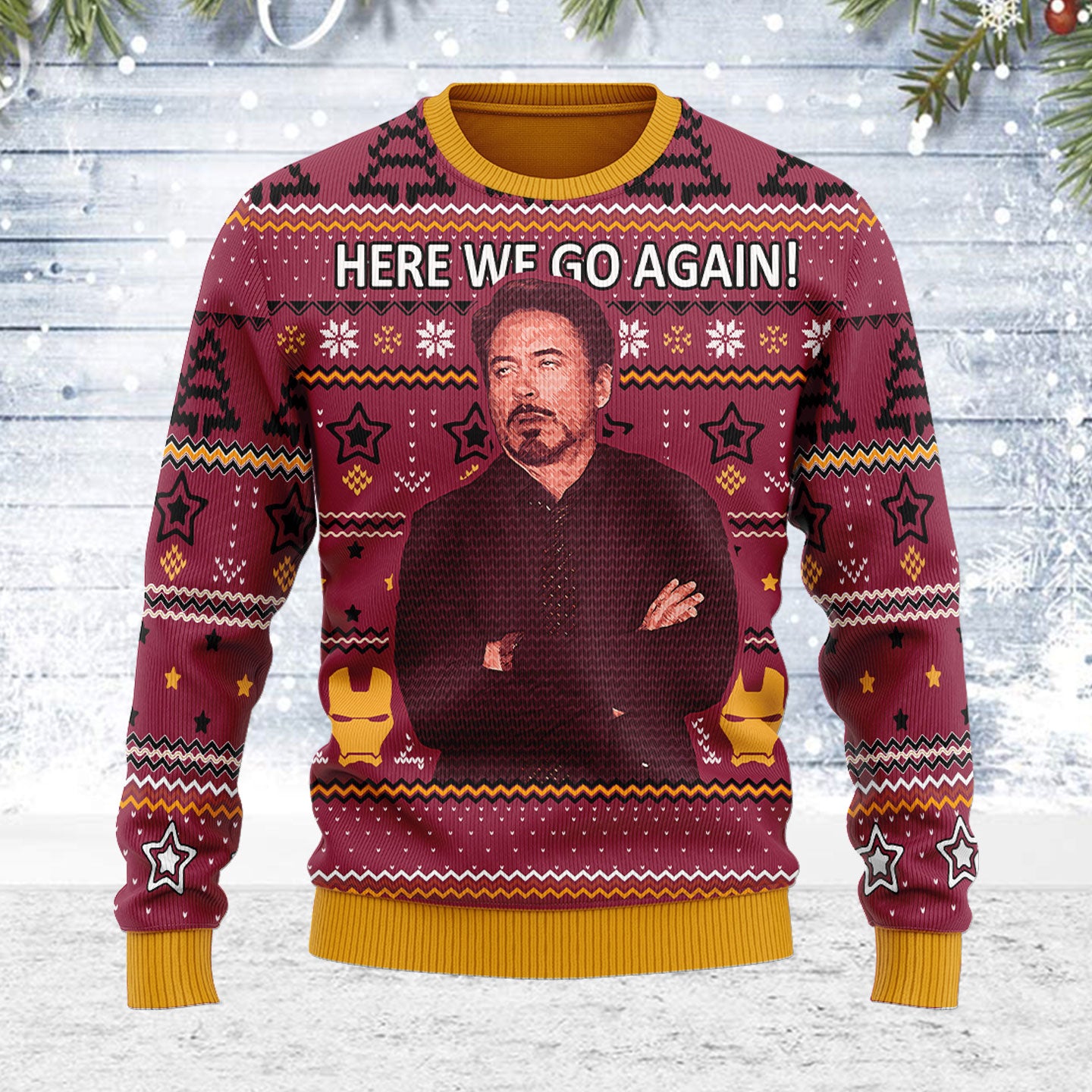 Customspig Ugly Christmas Sweater Here We Go Again 3D Apparel
