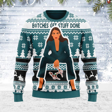 Customspig Ugly Christmas Sweater B*tches Get Stuff Done 3D Apparel