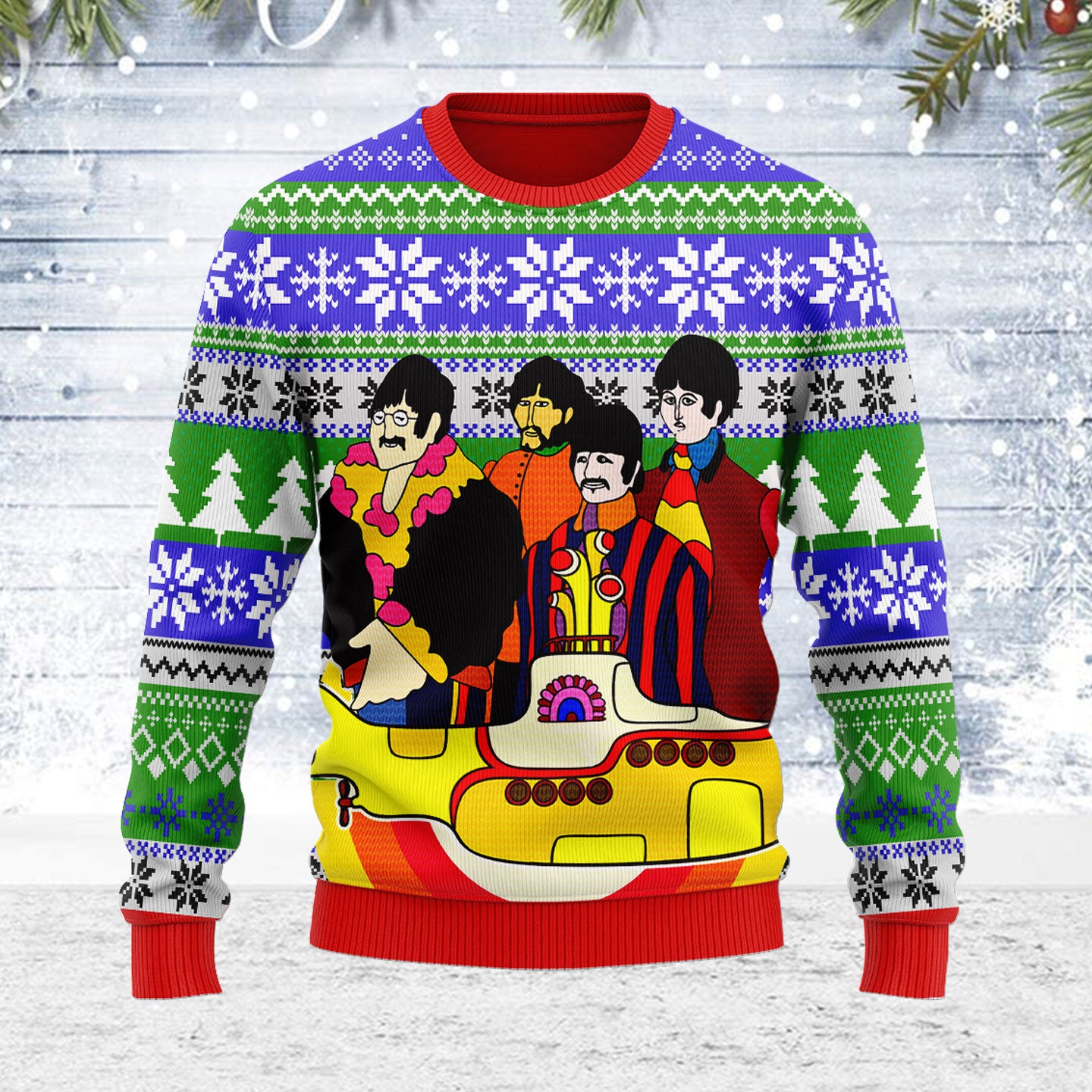 Customspig Ugly Christmas Sweater The Beatles Hippie 3D Apparel