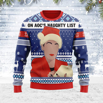 Customspig Ugly Christmas Sweater On AOC's Naughty List 3D Apparel