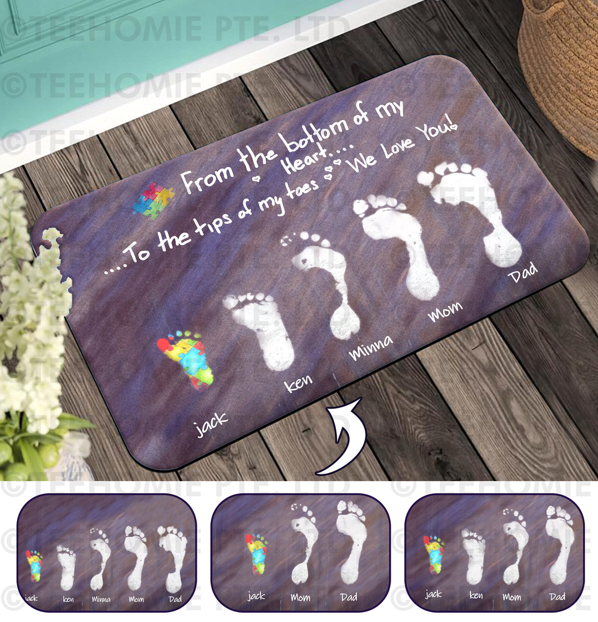 Personalized From The Bottom of My Heart To the tips of my toes We love you Autism Doormat