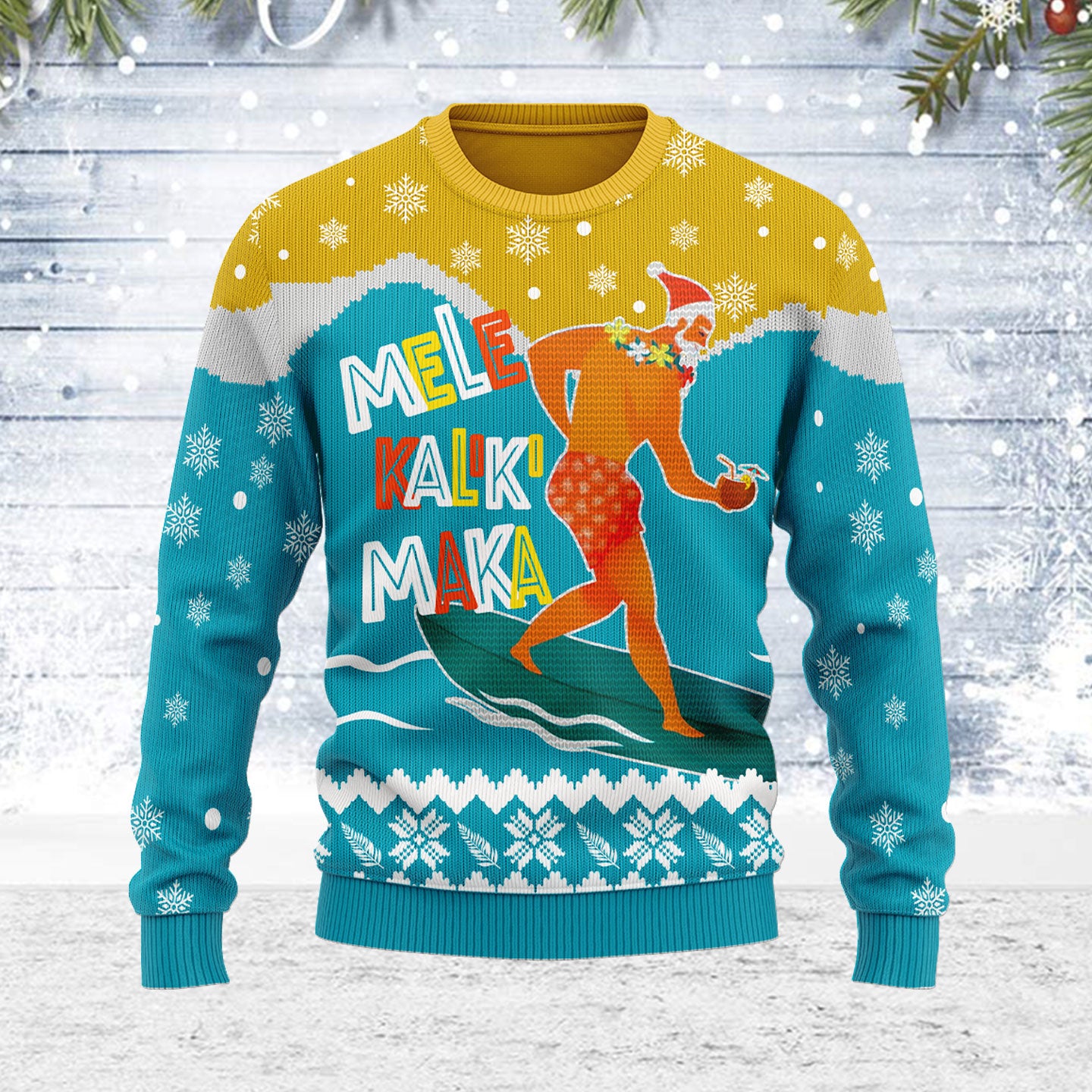 Customspig Ugly Christmas Sweater Mele Kalikimaka Surfing Santa 3D Apparel