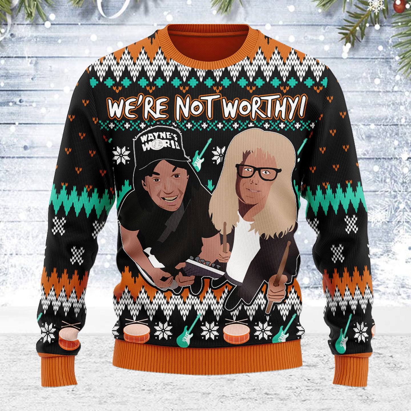 Customspig Ugly Christmas Sweater We're Not Worthy 3D Apparel