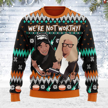 Customspig Ugly Christmas Sweater We're Not Worthy 3D Apparel