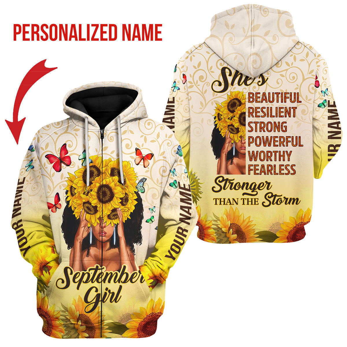 CustomsPig Personalized Zip Hoodie September Girl All Over Printed