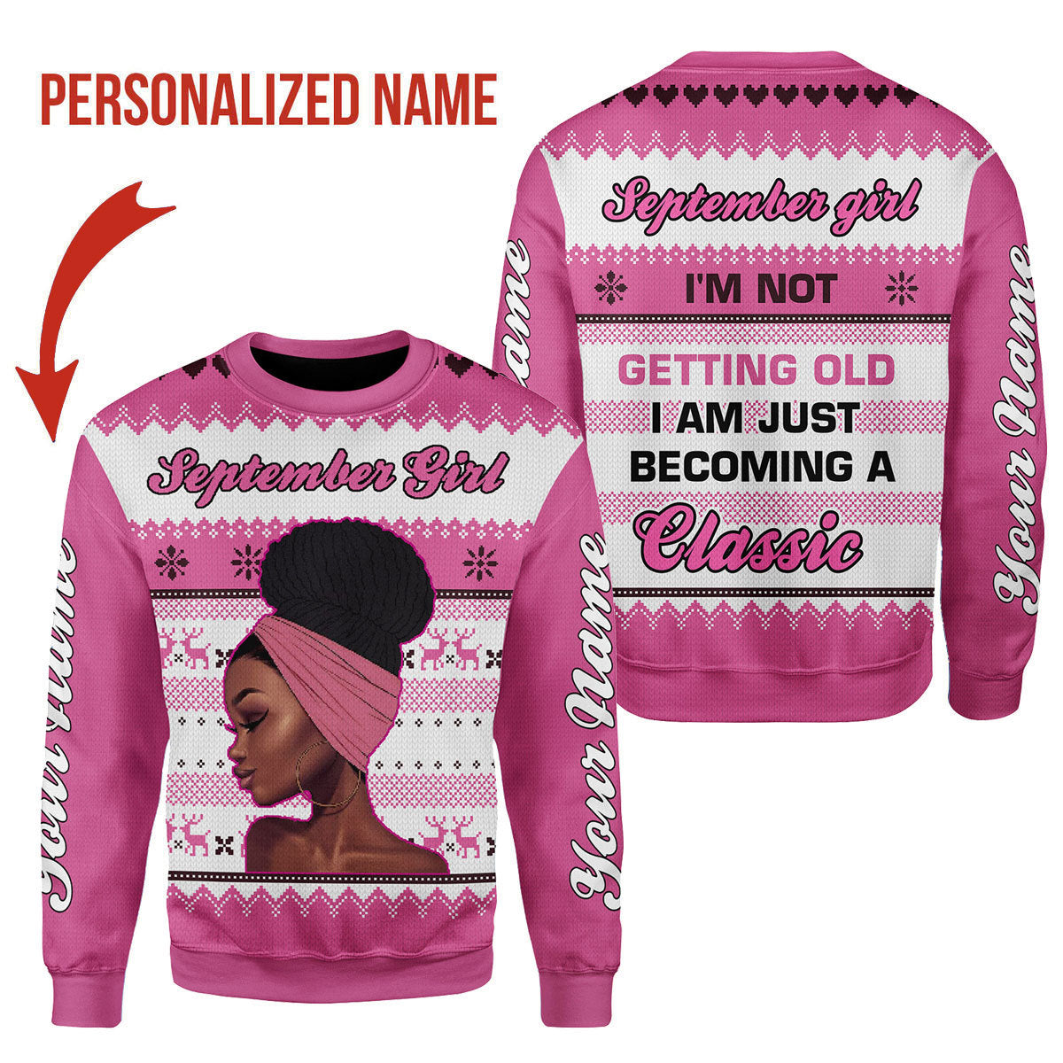 CustomsPig Personalized Ugly Sweater September Girl All Over Printed