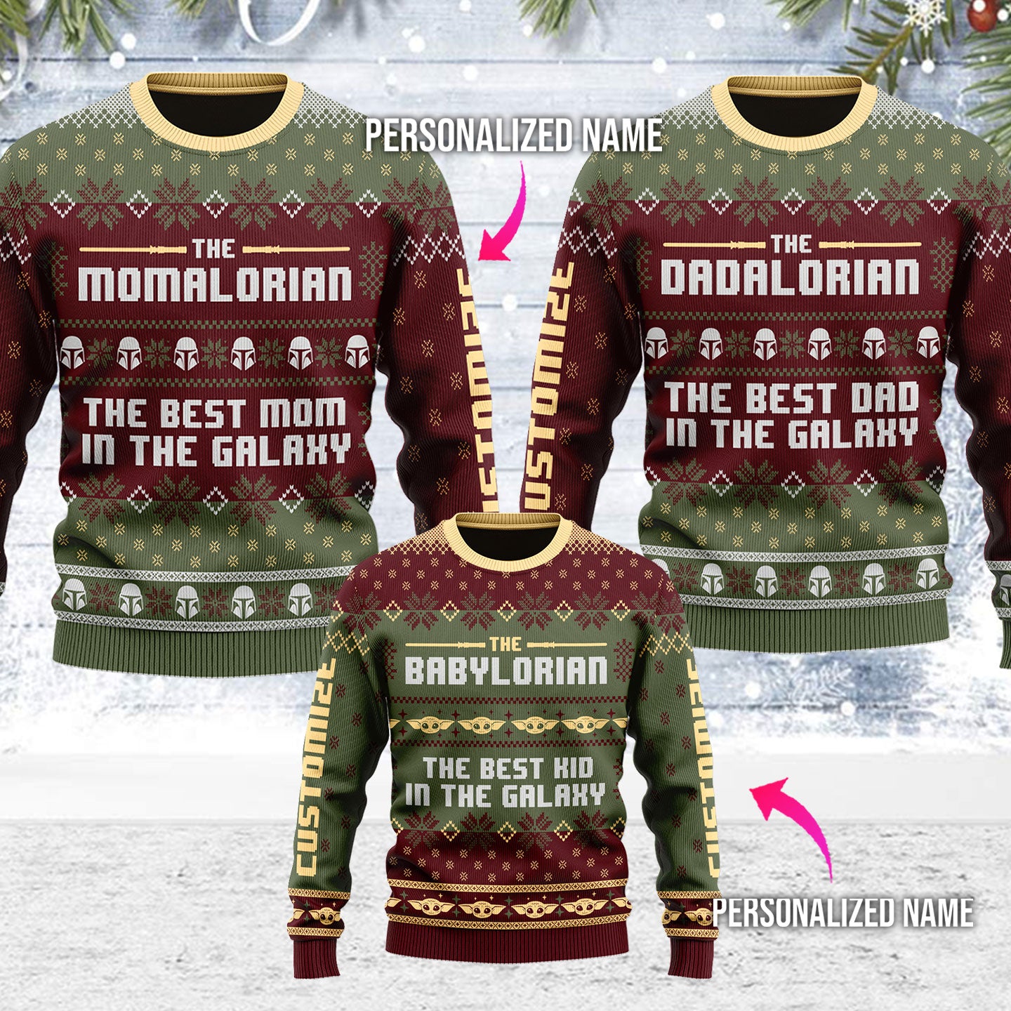 Customspig Ugly Christmas Sweater The Momalorian Custome Name 3D Apparel