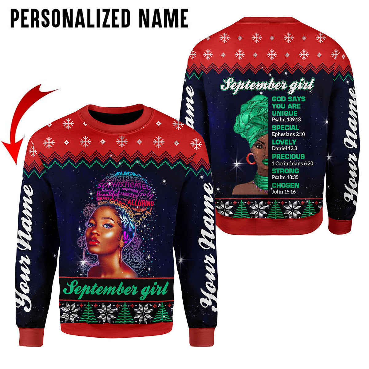 CustomsPig Personalized Ugly Sweater September Girl All Over Printed