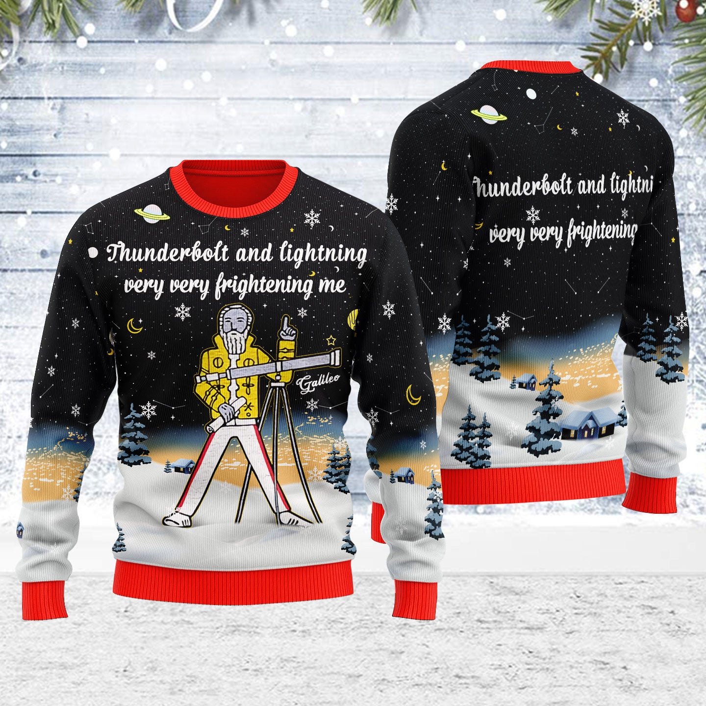 Customspig Ugly Christmas Sweater Thunder Fightening Galileo 3D Apparel