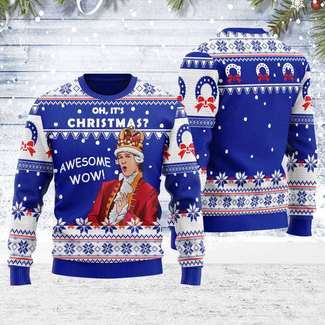 Customspig Ugly Christmas Sweater Oh It's Christmas Awesome Wow 3D Apparel