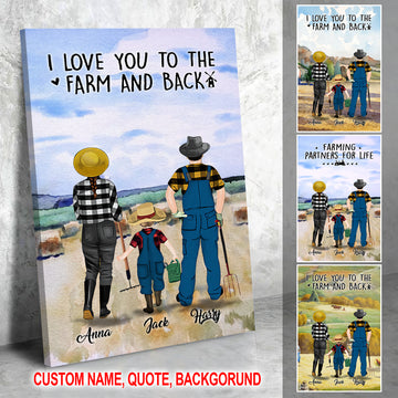 Customized Canvas Poster Wall Art Farming Couple And Kids Gift For Farmers