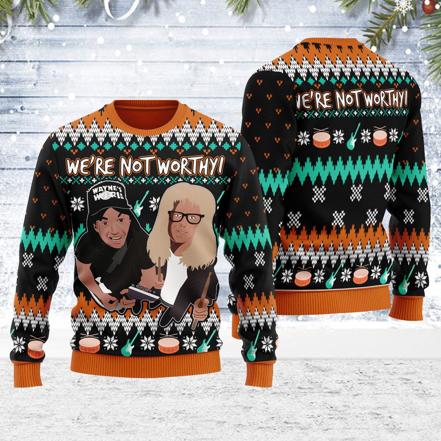 Customspig Ugly Christmas Sweater We're Not Worthy 3D Apparel