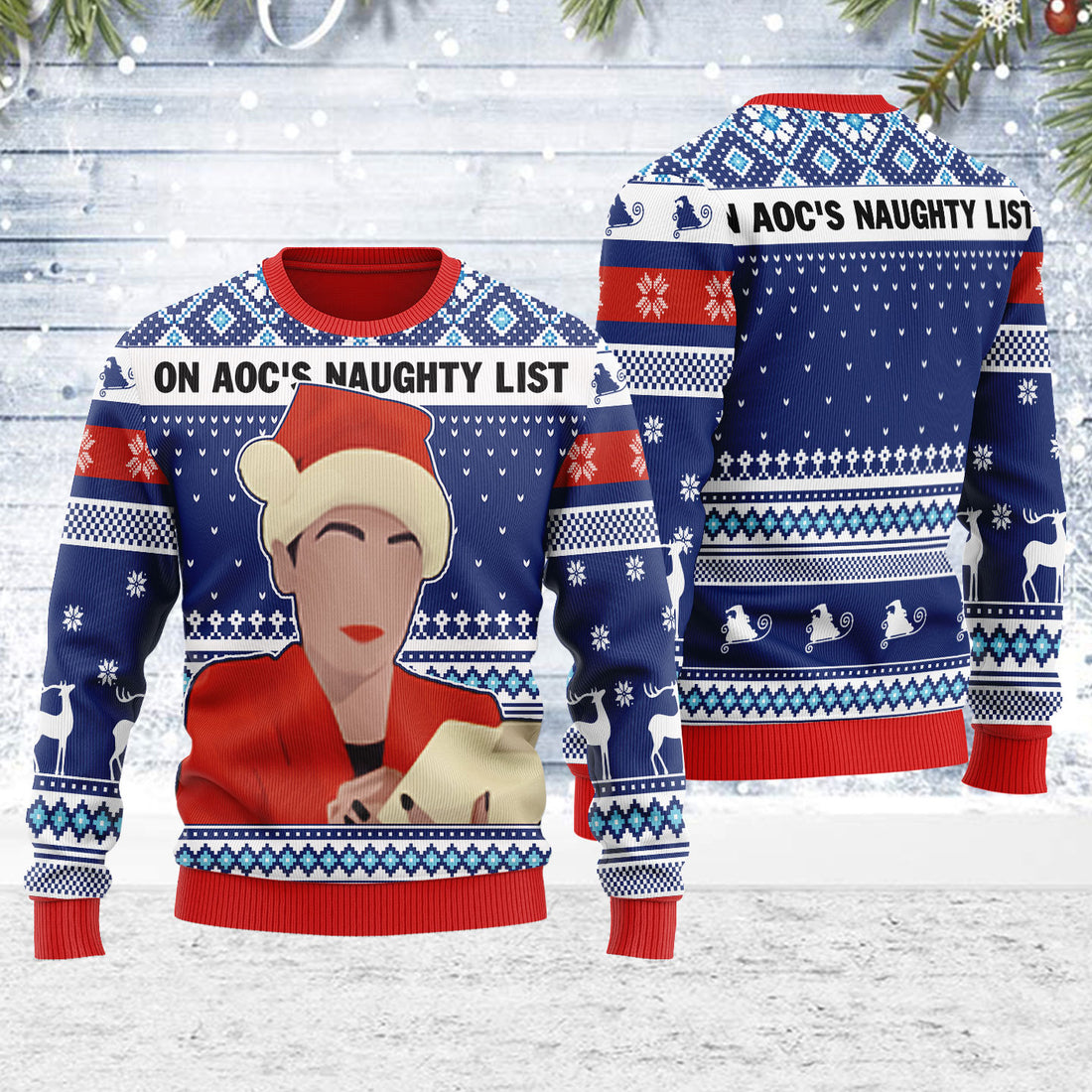 Customspig Ugly Christmas Sweater On AOC's Naughty List 3D Apparel