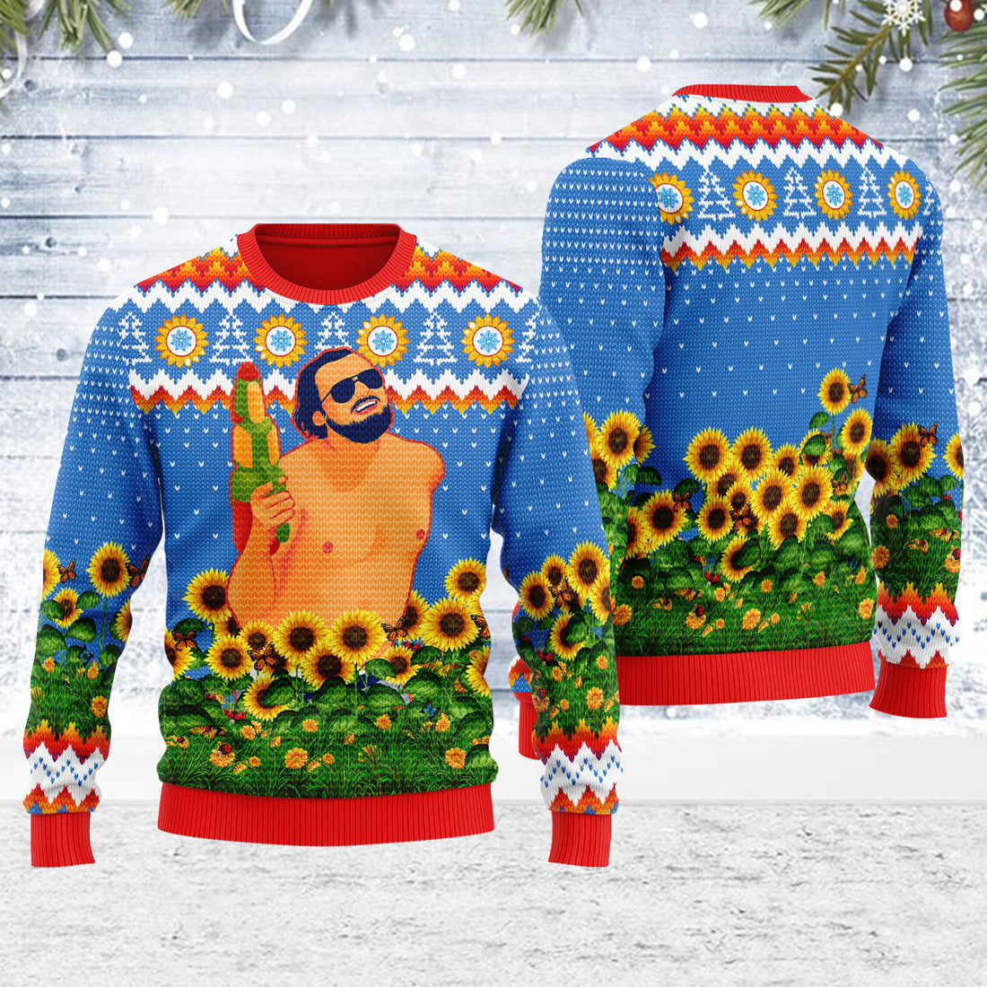 Customspig Ugly Christmas Sweater Leo Running With Water Gun 3D Apparel