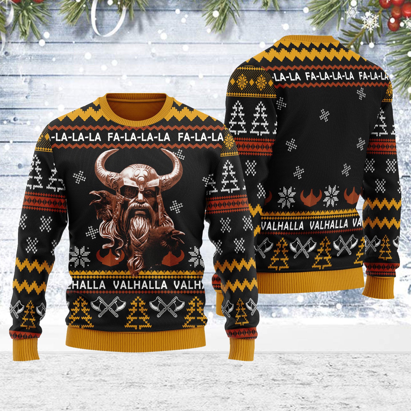 Customspig Ugly Christmas Sweater Odin Valhalla 3D Apparel