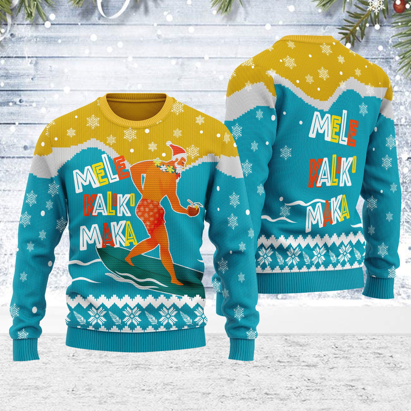 Customspig Ugly Christmas Sweater Mele Kalikimaka Surfing Santa 3D Apparel