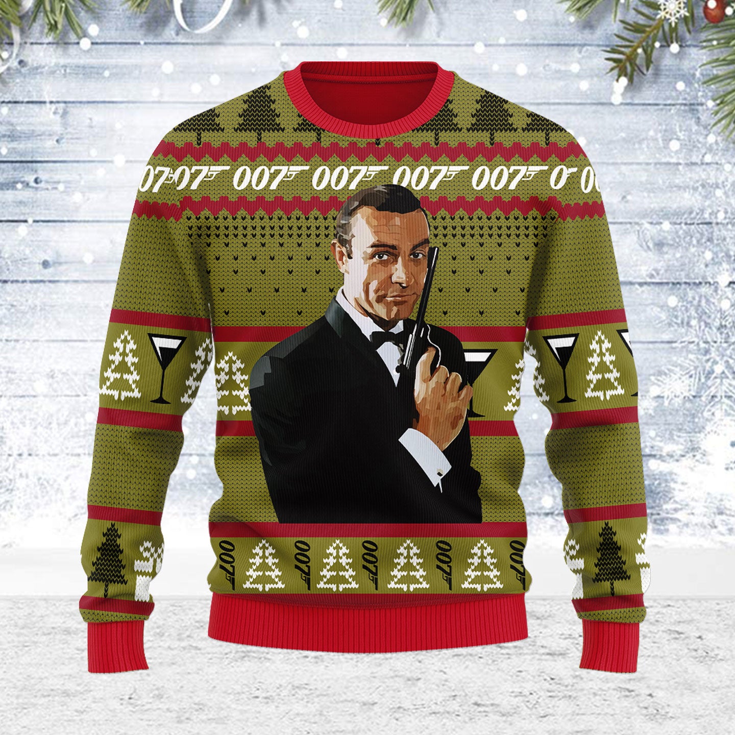 Customspig Ugly Christmas Sweater James Bond 007 3D Apparel