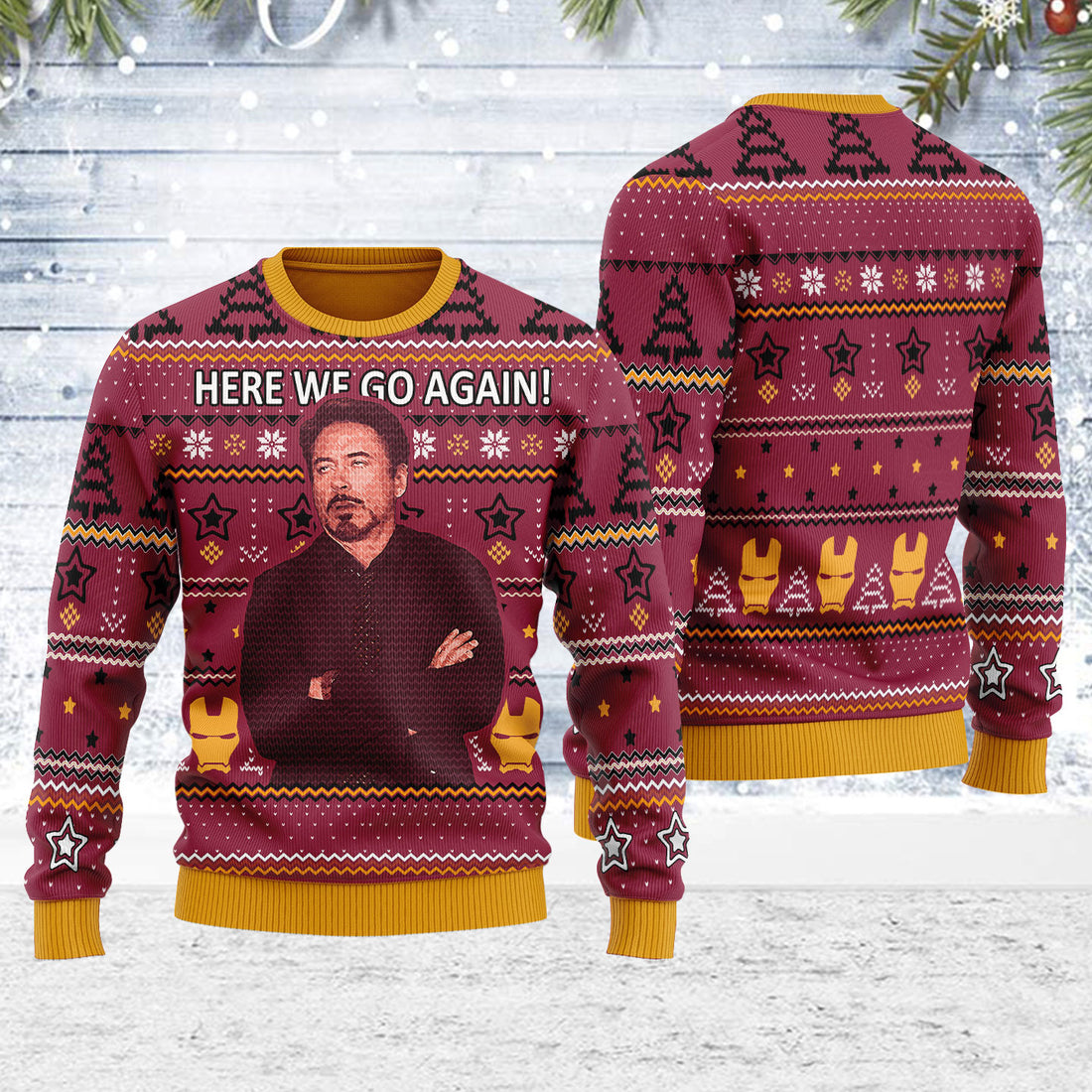 Customspig Ugly Christmas Sweater Here We Go Again 3D Apparel