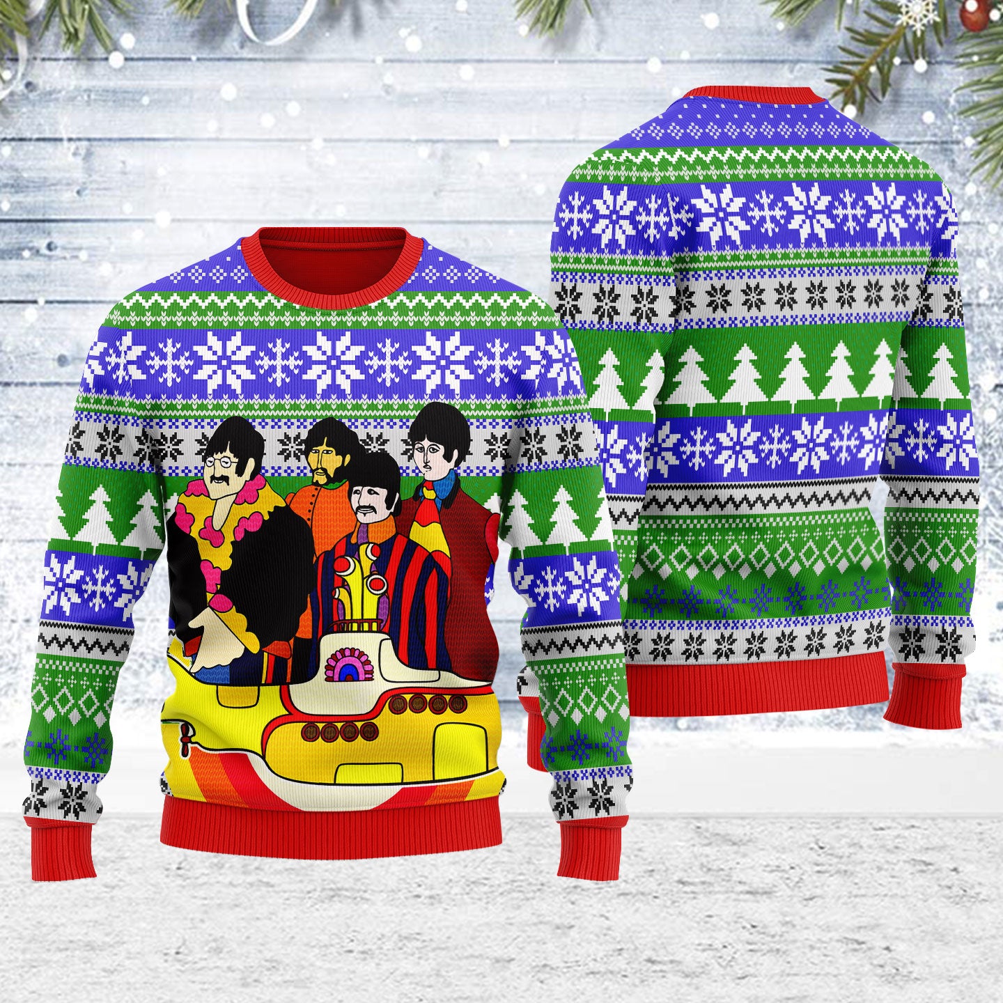 Customspig Ugly Christmas Sweater The Beatles Hippie 3D Apparel