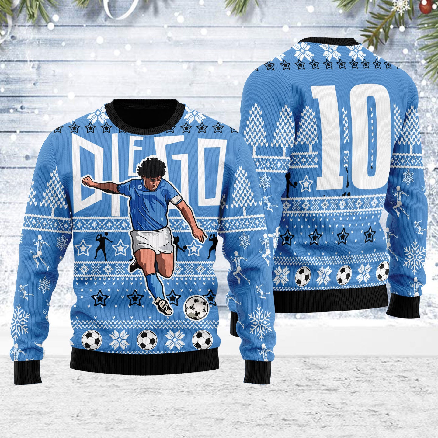 Customspig Ugly Christmas Sweater Diego Number 10 Football Player 3D Apparel