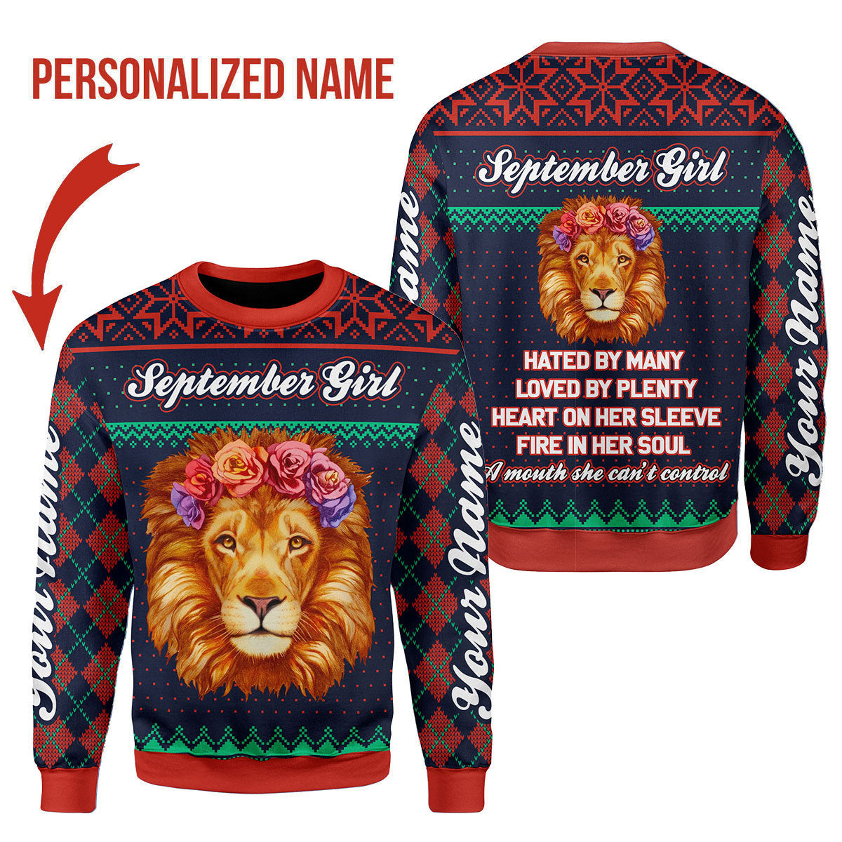 CustomsPig Personalized Ugly Sweater September Girl All Over Printed