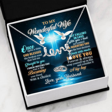 To My Wonderful Wife Love Interlocking Hearts Necklace High Polished .316 Surgical Steel Scripted