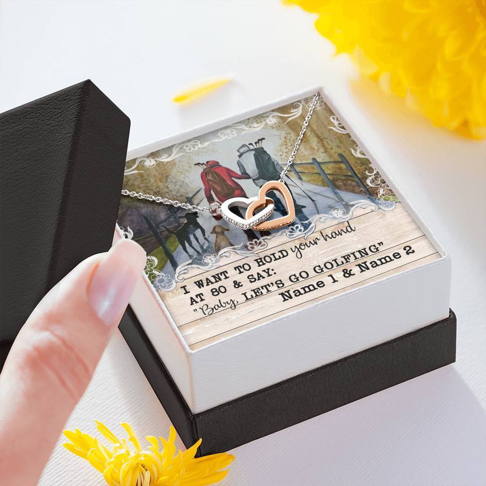 Golf I Want To Hold Your Hand Interlocking Heart Necklace With Pod Message Card Jewelry