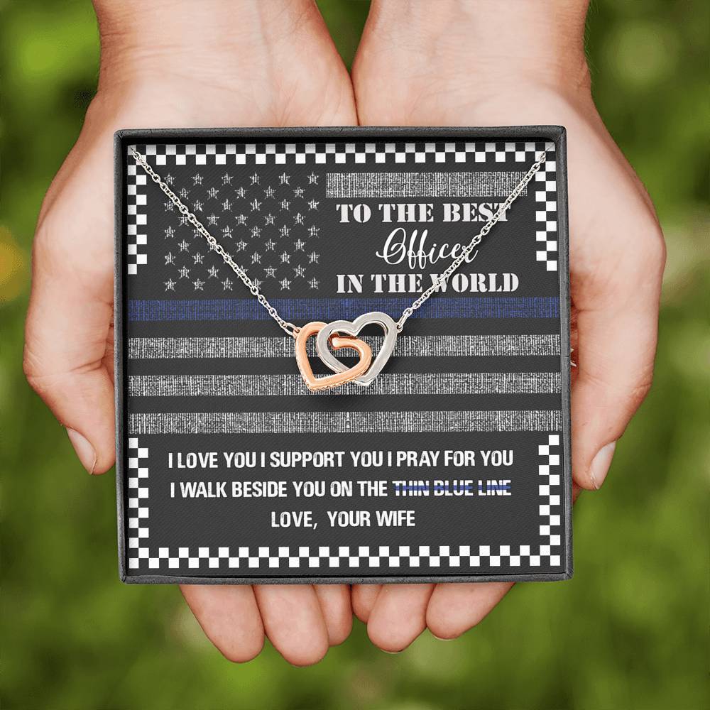 Thin Blue Line To The Best Officer In World Interlocking Heart Necklace Jewelry