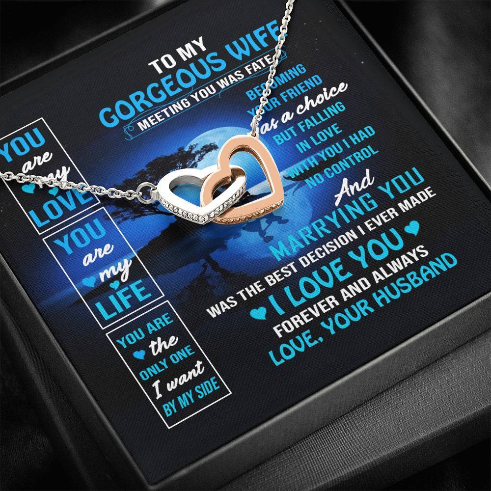 To My Gorgeous Wife Valentine Gift Interlocked Necklace Standard Box Jewelry