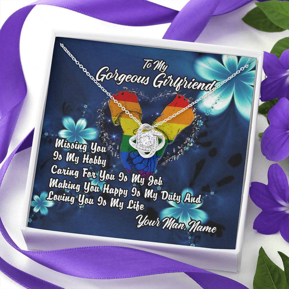 To My Gorgeous Girlfriend Lgbt Love Knot Necklace With Pod Message Card Jewelry