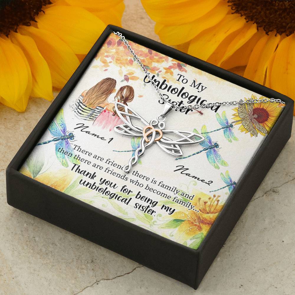 To My Unbiological Sister Customized Name Dragonfly Necklace Jewelry