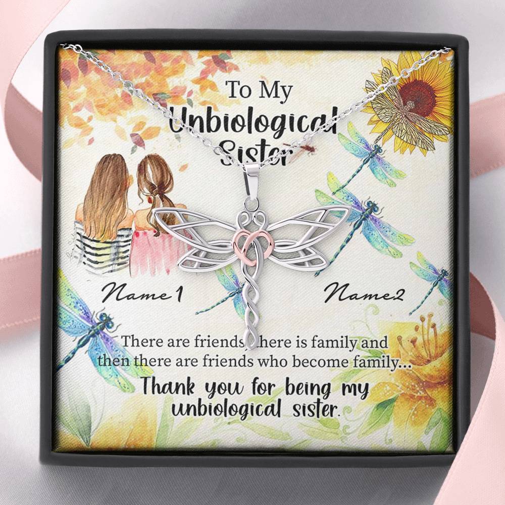 To My Unbiological Sister Customized Name Dragonfly Necklace Jewelry