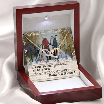 Golf I Want To Hold Your Hand Interlocking Heart Necklace With Pod Message Card Jewelry