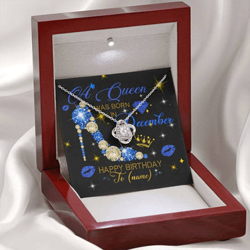 Personalized Name Happy Birthday A December Queen Love Knot Necklace With Pod Message Card Jewelry