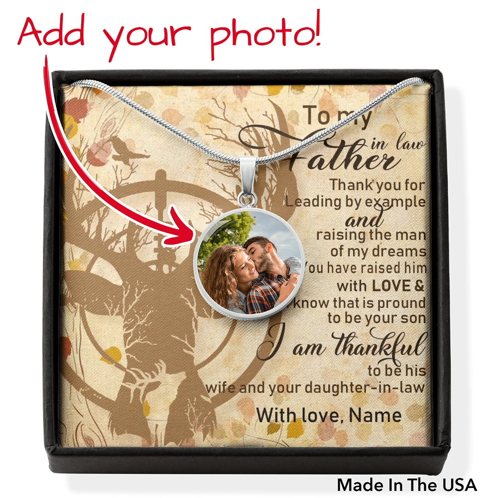 Persionalized Name To My Father In Law Circle Pendant With Pod Message Card Luxury Necklace (.316