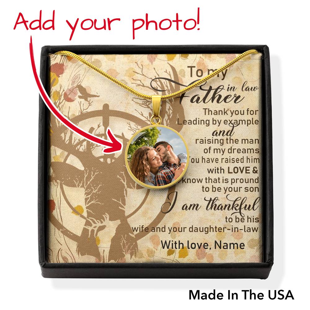 Persionalized Name To My Father In Law Circle Pendant With Pod Message Card Luxury Necklace (18K