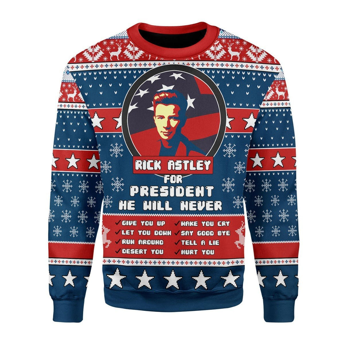Gearhomies Christmas Unisex Sweater Rick Astley for President 2020 3D Apparel