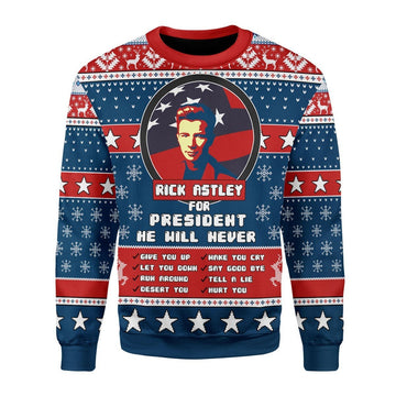 Gearhomies Christmas Unisex Sweater Rick Astley for President 2020 3D Apparel