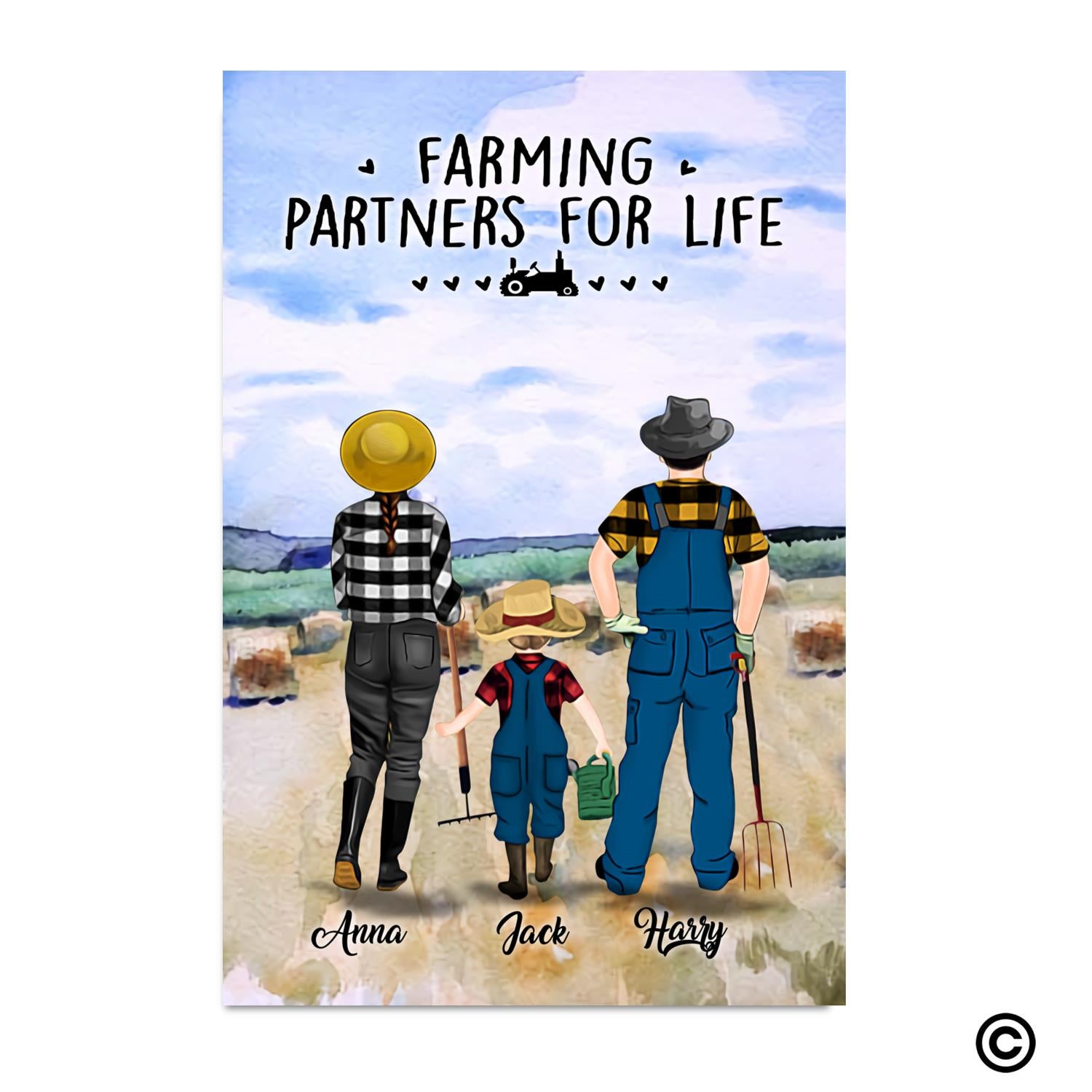Customized Canvas Poster Wall Art Farming Couple And Kids Gift For Farmers