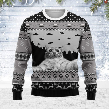 Customspig Ugly Christmas Sweater UFO Cat Hoodie Funny Cat Selfi 3D Apparel