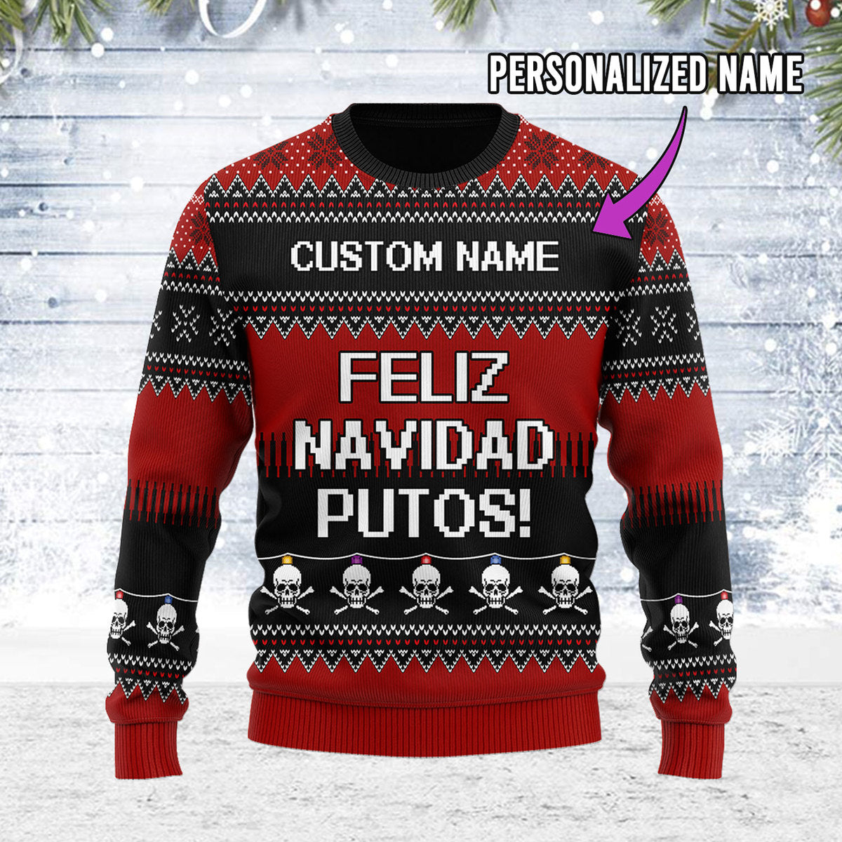 Customspig Ugly Christmas Sweater Feliz NaviDad Custom Name 3D Apparel
