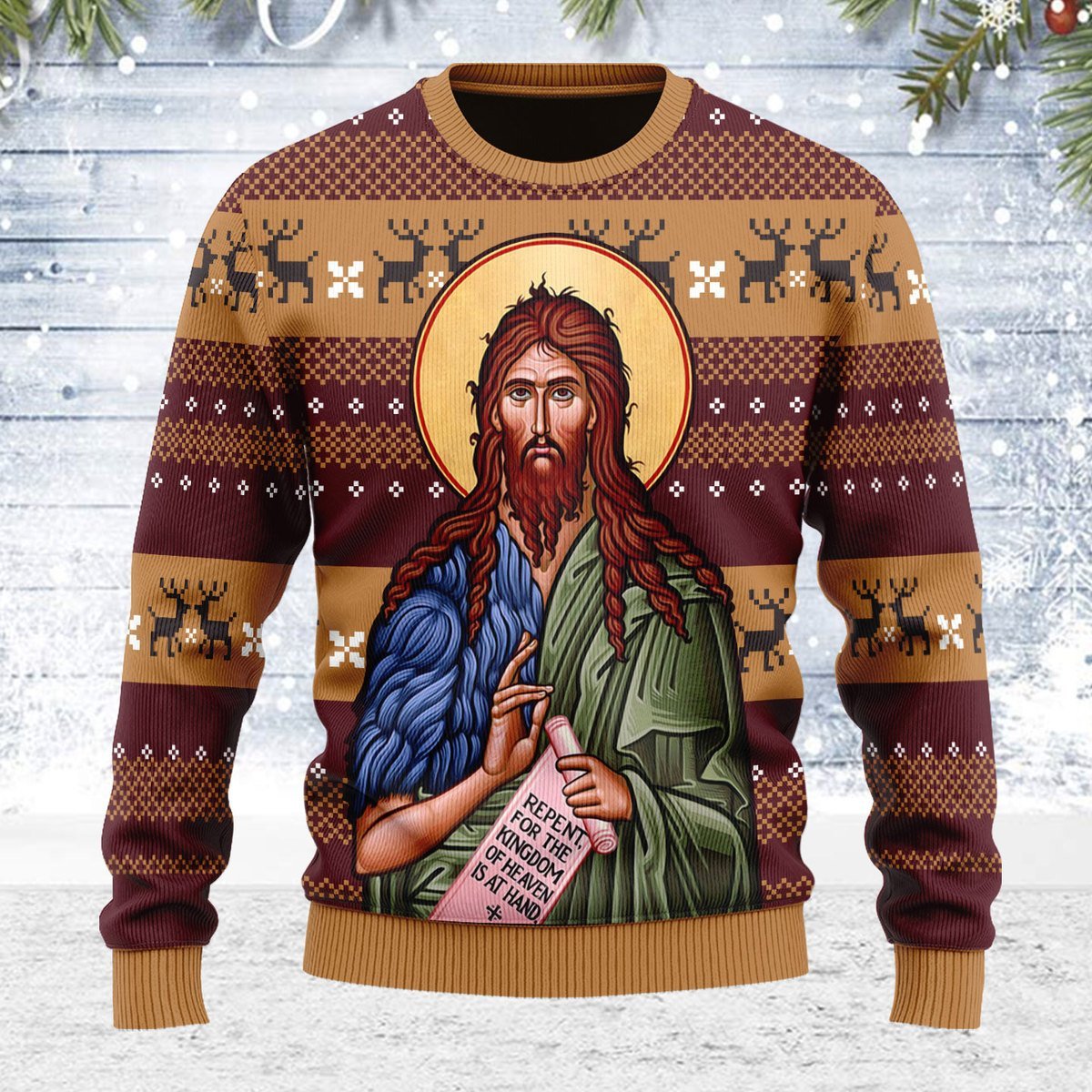 Merry Christmas Customspig Unisex Ugly Christmas Sweater St. John the Baptist 3D Apparel