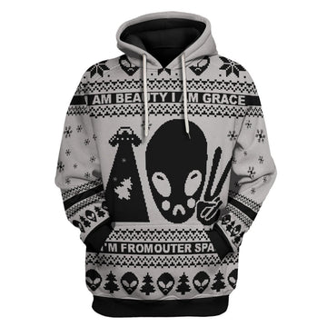 HumansBold Unisex Hoodie I Am Beauty, I Am Grace, I'm From Outer Space Alien 3D Apparel