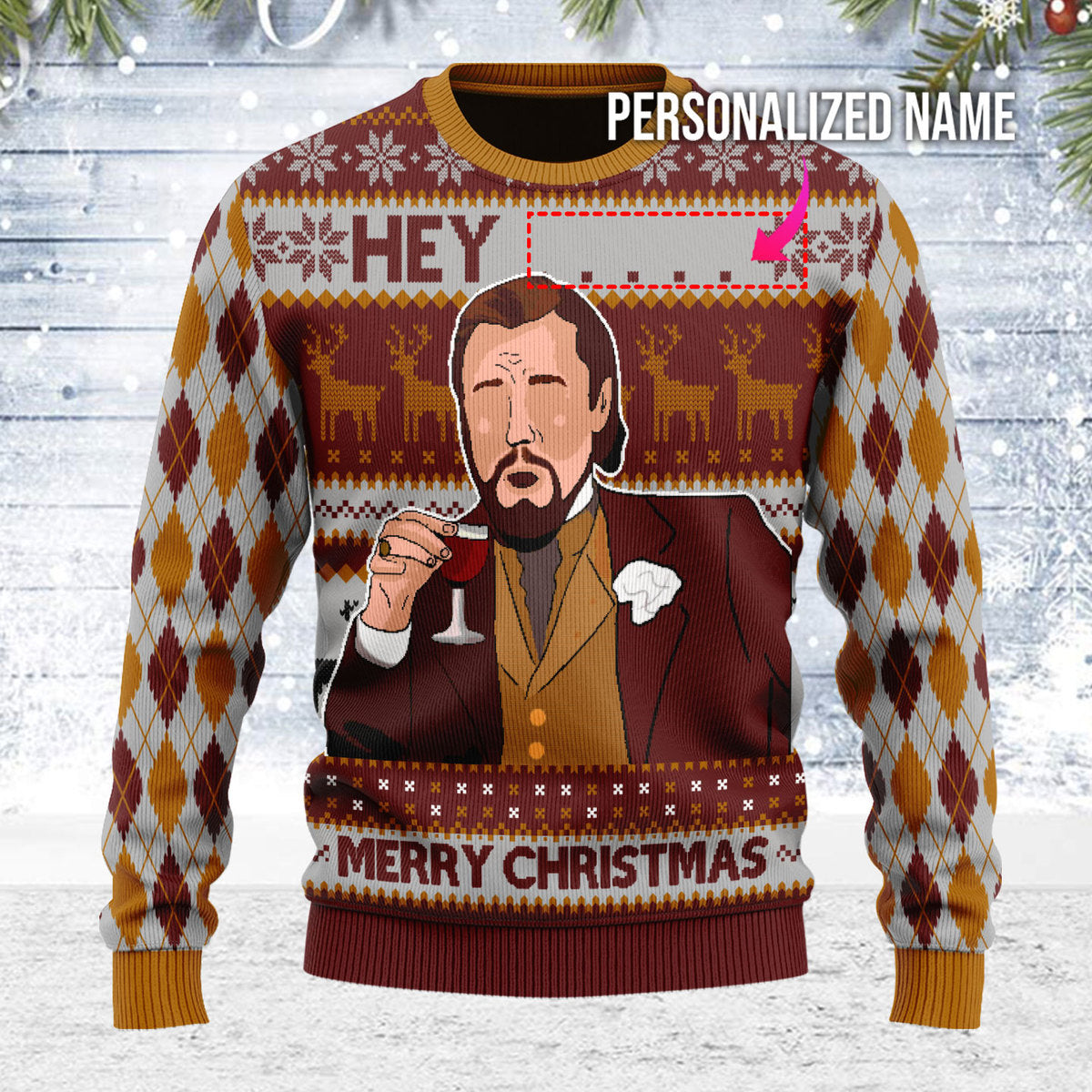 Customspig Ugly Christmas Sweater Hey ... Merry Christmas Custom Name 3D Apparel