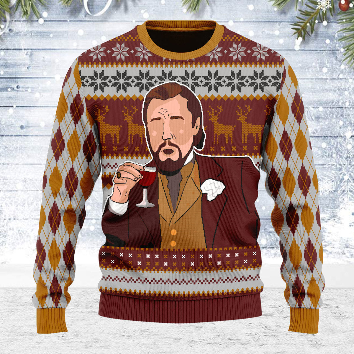 Customspig Ugly Christmas Sweater Leo Laughing Meme Merry Christmas 3D Apparel